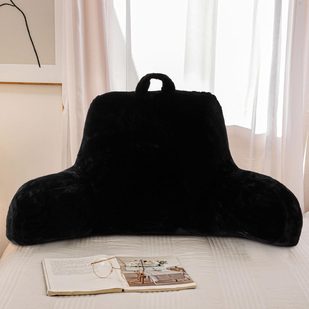 A Nice Night Ivory Reading Pillow, 18.5" Bed Wedge Pillows with Arms
