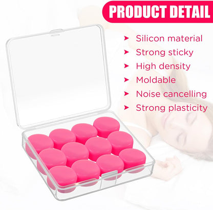 TrelaCo 12 Pack Soft Ear Plugs for Sleeping, Reusable Moldable Silicone Earplugs Noise Cancelling Reduction for Concerts, Swimming, Shooting, Snoring, Airplane, Musicians, Motorcycle (Pink)