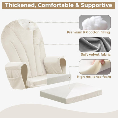 ANMINY 5pcs Glider Rocker Replacement Cushions Set with Ottoman Cushion, 3.5Inch Thickened Velvet Glider Rocking Chair Cushions with 29 inch High Backrest & Side Pockets for Indoor Nursery, Blue