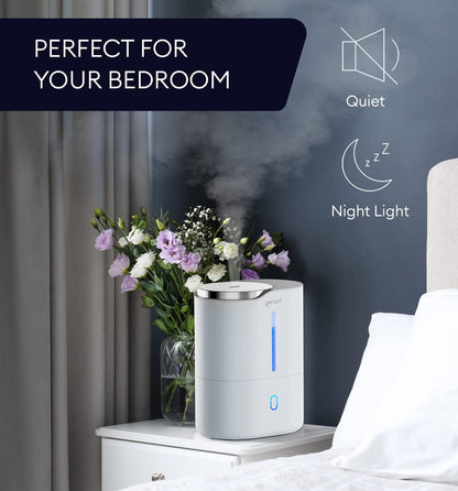 GENIANI Cool Mist Air Humidifiers for Bedroom, Plants, and Large Rooms - Quiet Humidifiers for Baby Room with Auto Shut Off & Night Light (3.9L, White)