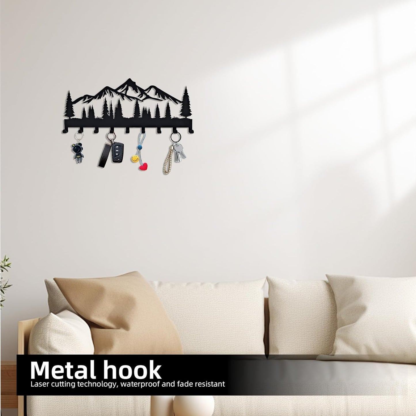 Key Holder for Wall, Metal Decorative Wall Mounted Mountain Key and Mail Holder with Shelf, 2 in 1 Key Hooks for Entryway, Front Door, Hallway, Key Organizer and Key Rack (10 Inches)