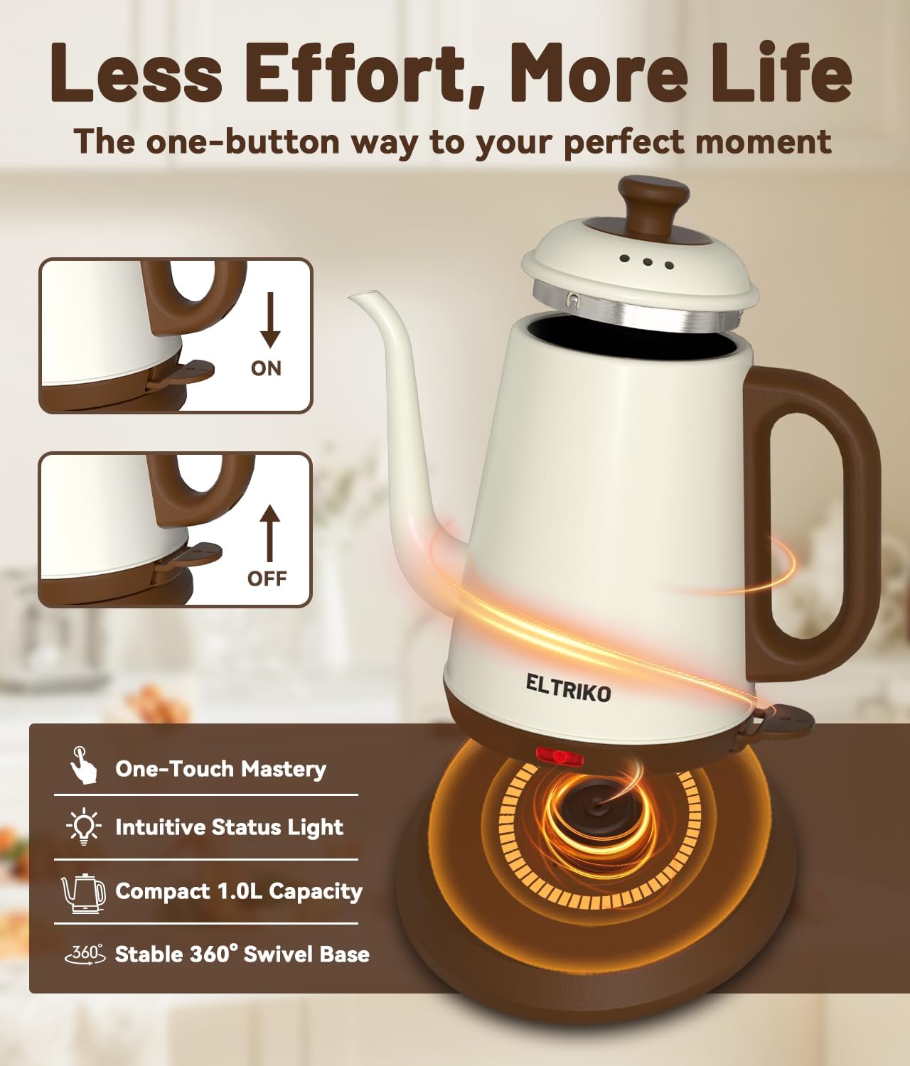 1L Gooseneck Electric Kettle for Pour Over Coffee & Tea | 1000W Fast Heating, Food-Grade Stainless Steel, Auto Shut-Off & Boil-Dry Protection, BPA-Free, Black