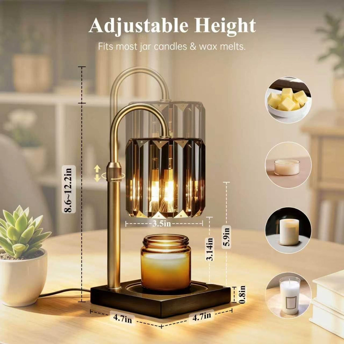 Yuichoy Candle Warmer Lamp with Timer, Dimmable Electric Candle Wamer Adjustable Height, Glass Modern Candles Melter Lamp, Gifts for Women Mom, Clear