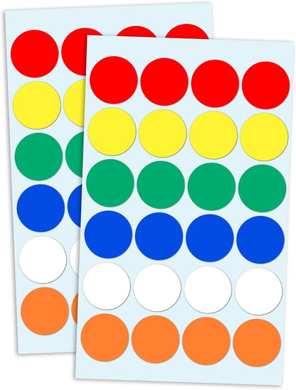1" Round Colored Dot Stickers Labels - 6 Colors