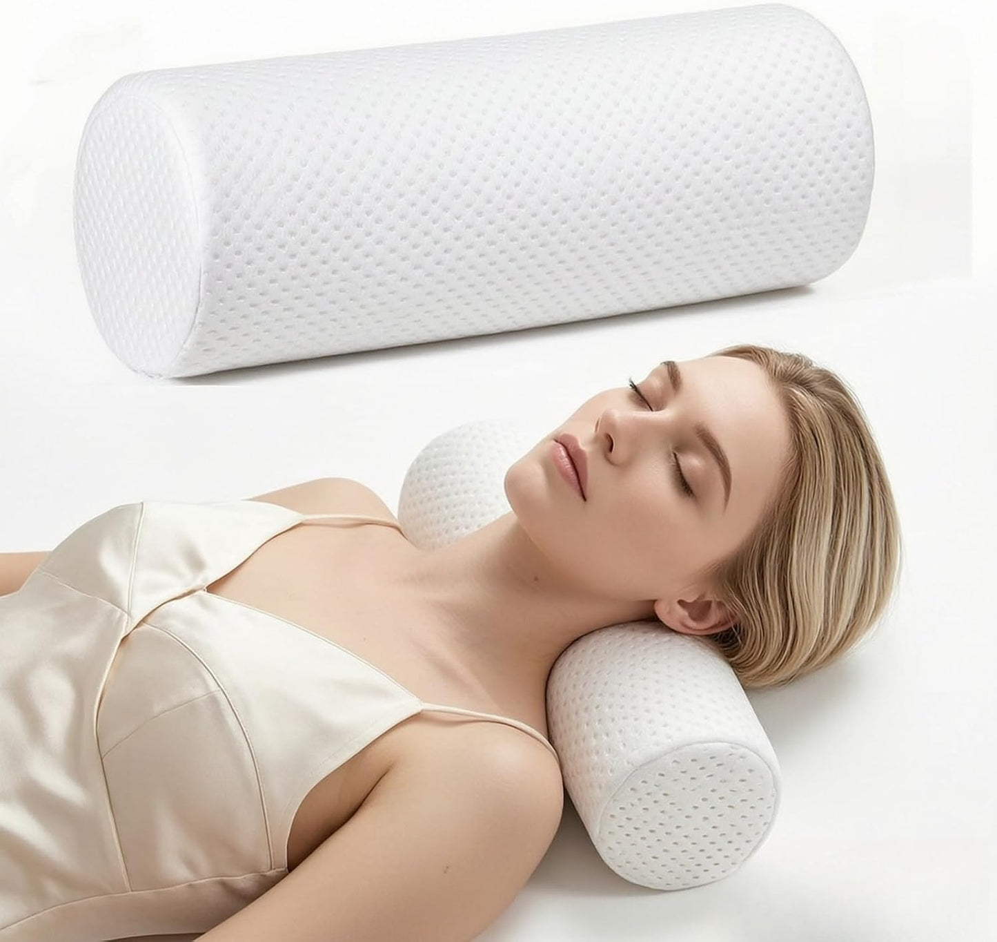 Bogey's Antidote Neck Roll Pillow for Pain Relief Sleeping, Cervical Memory Foam Cylinder Pillow,Travel Bolster Pillow for Bed for Side Sleepers Back Sleeper,15.7 * 6 * 6 inch (White)