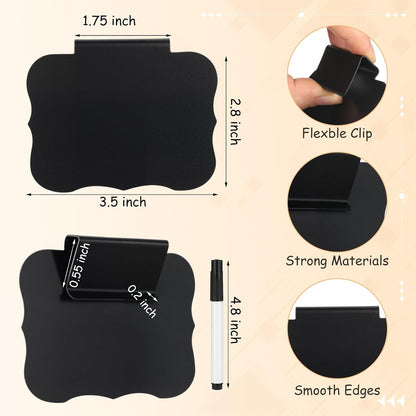50 Pcs Black Basket Labels Clip on for Storage Bins, Removable PVC Bin Clip Labels with 4 Chalk Markers for Basket Pantry Cubes Organization Container