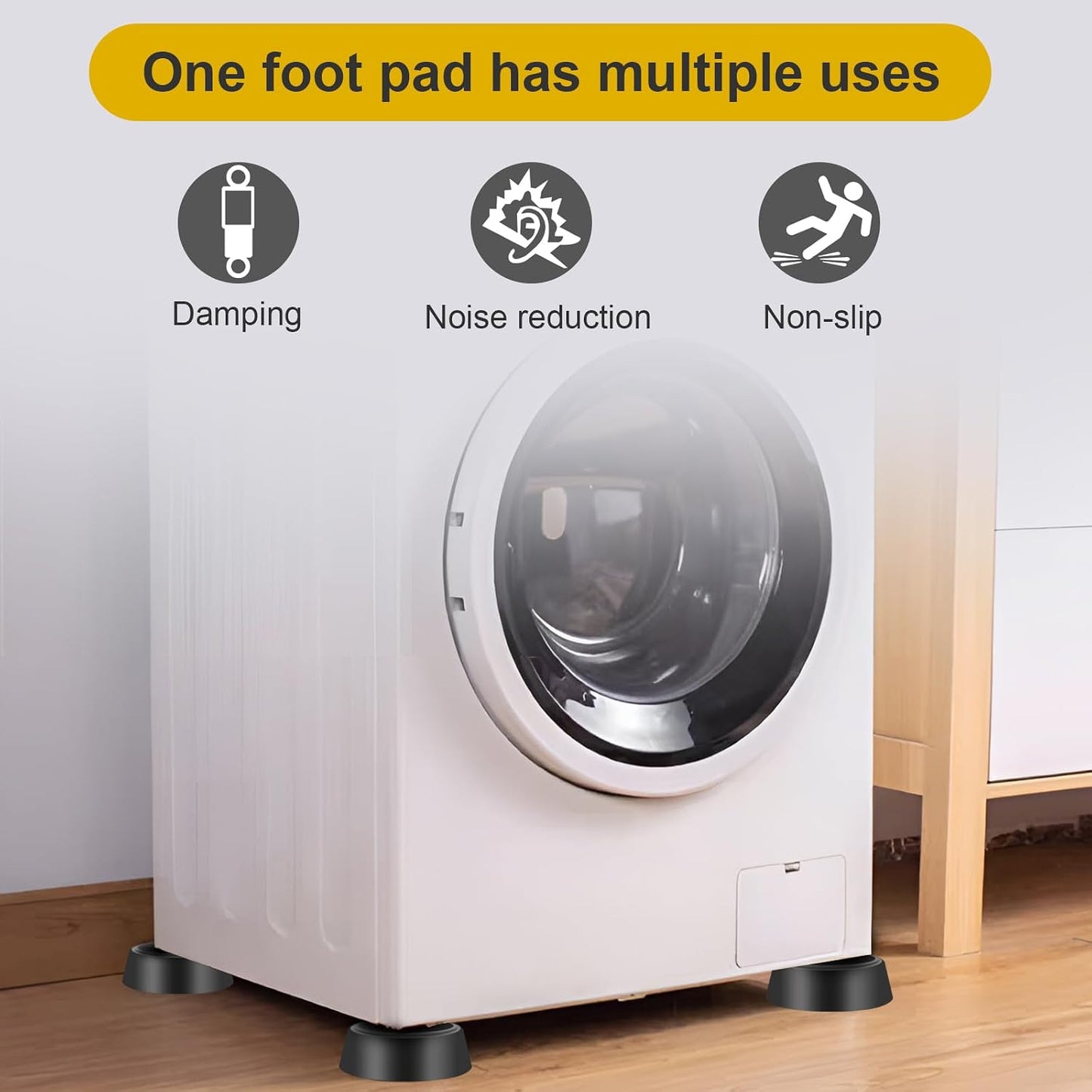 4PCS Washing Machine Foot Pads for Anti-Vibration and Anti-Walk Pads with Level, Washer and Dryer Anti Slip Pad Mat for Vibration Reduction & Shock Absorber Rubber Noise Cancelling Isolation Feet
