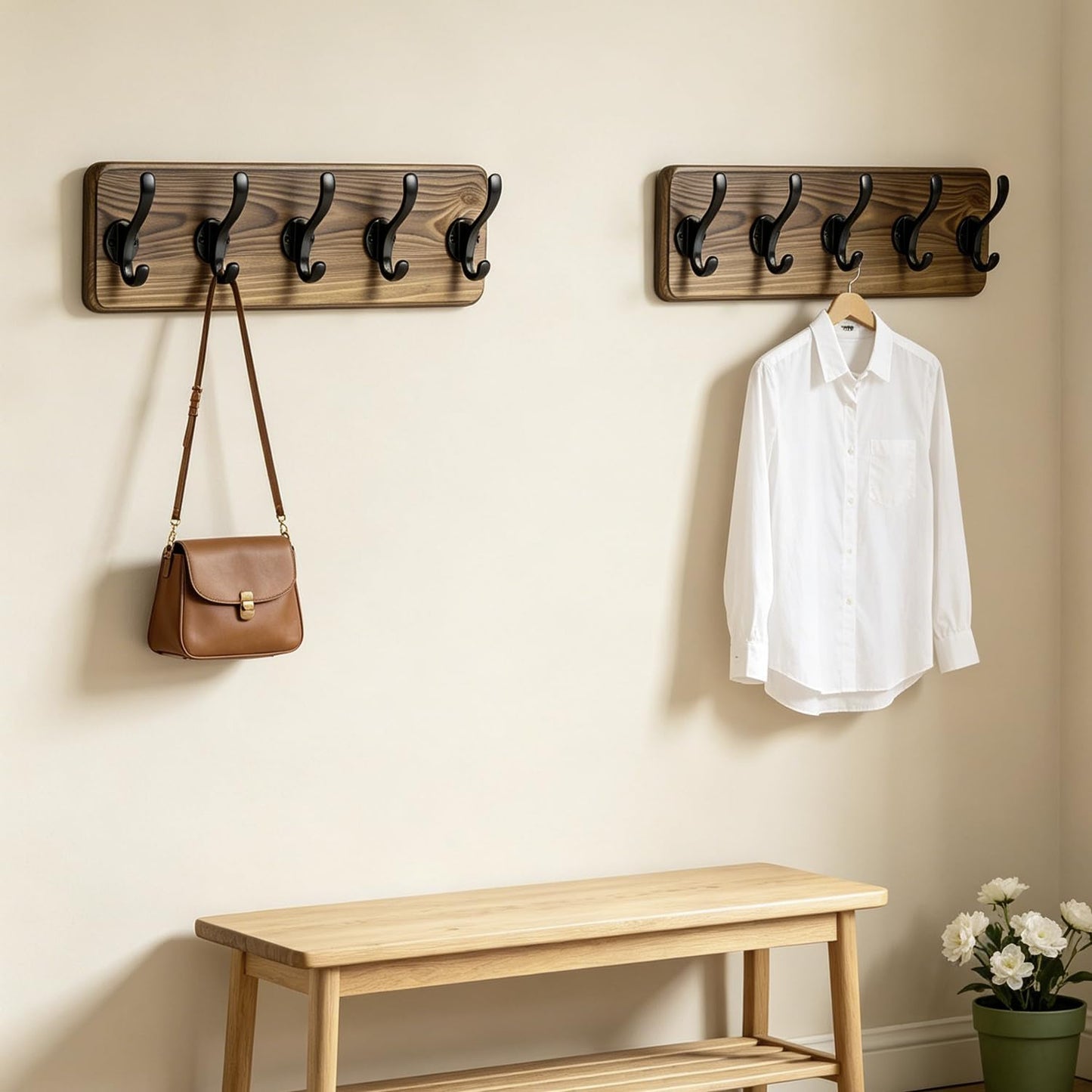 28" Coat Rack Wall Mount with Shelf with 7 Hooks 3 Key Hanger | Entryway Key Holder Wall Mount Wood Wall Coat Hooks, Wall Mounted Coat Rack Mail Holder for Living Room, Bedroom