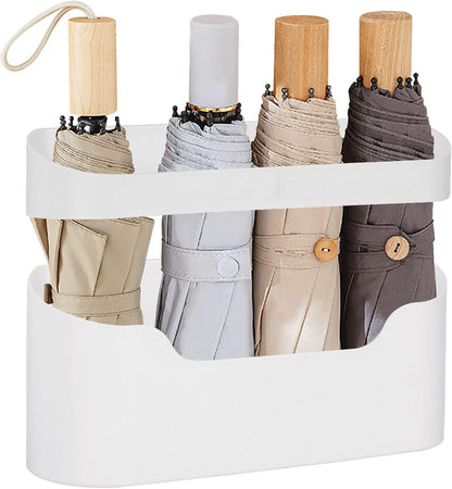 Wall Mount Umbrella Stand Holder, Modern Entryway Organizer with Drip Tray for Wet Umbrellas, Compact & Space-Saving Storage Rack for Home & Office (White)
