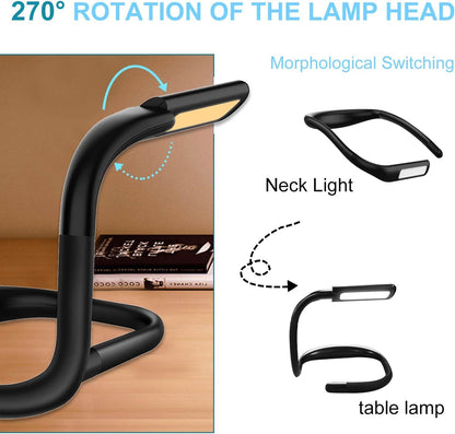 LED Neck Reading Light for Books: 3 Color Adjustable Bendable Arms Black