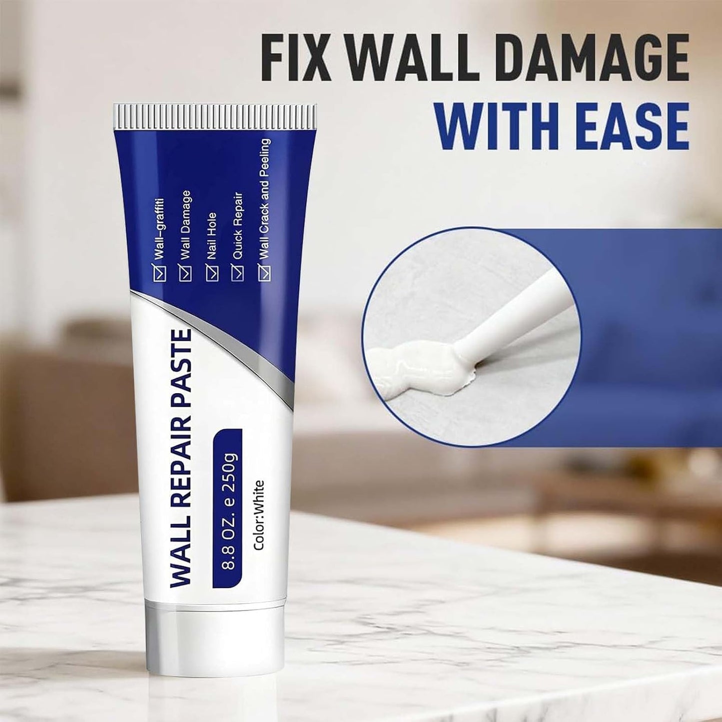 Drywall Repair Kit – Wall Repair Paste for Cracks & Holes, Fast-Drying Spackle with Scraper & Sandpaper, Multi-Purpose Wall Mending Compound for Indoor Outdoor Use (1 Pack)