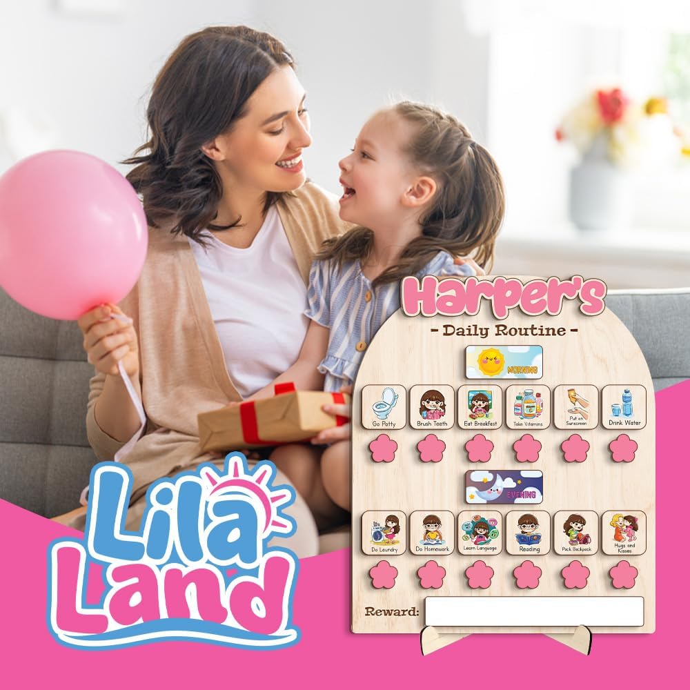 Wooden Daily Routine for Kids, Chore Chart for Toddler, Daily Responsibilities for Kids, Visual Schedule, Morning Bedtime Routine for Girls