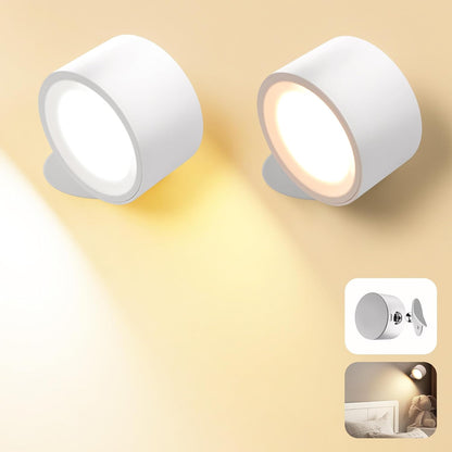 Wall Mounted Lamp, Battery Operated Wall Lights, White, 2 Pack