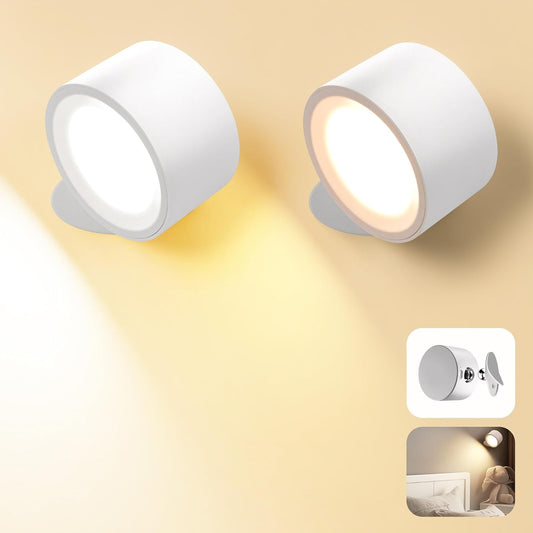 Wall Mounted Lamp, Battery Operated Wall Lights, White, 2 Pack