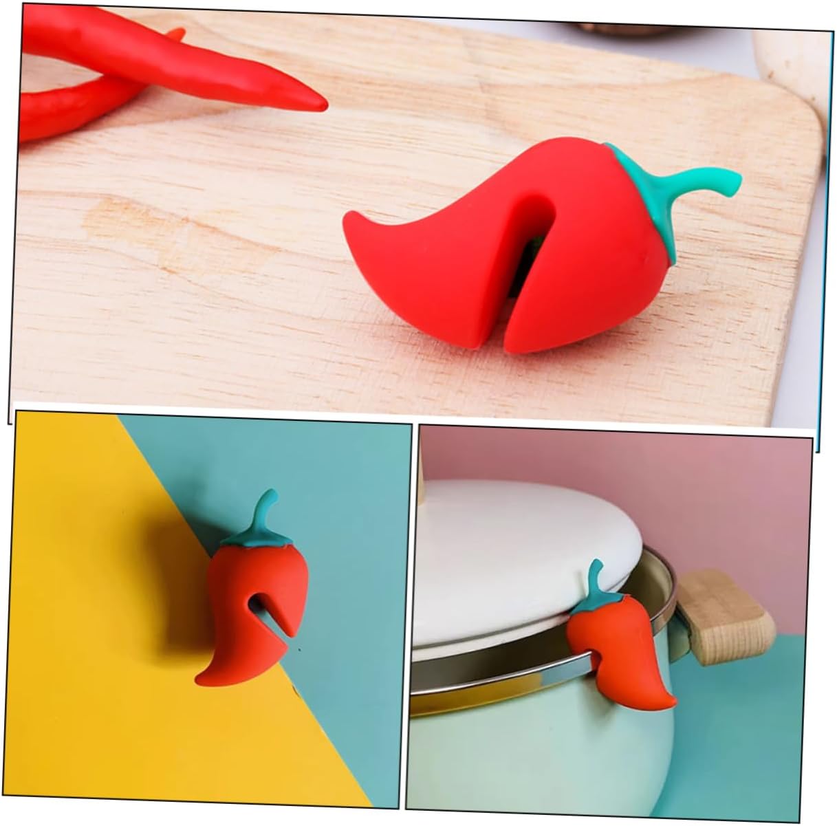 4Pcs Chili Silicone Pot Lid Lifter Heat Resistant Spill Stopper Kitchen Gadget for Preventing Boil Overs and Enhancing Air Circulation