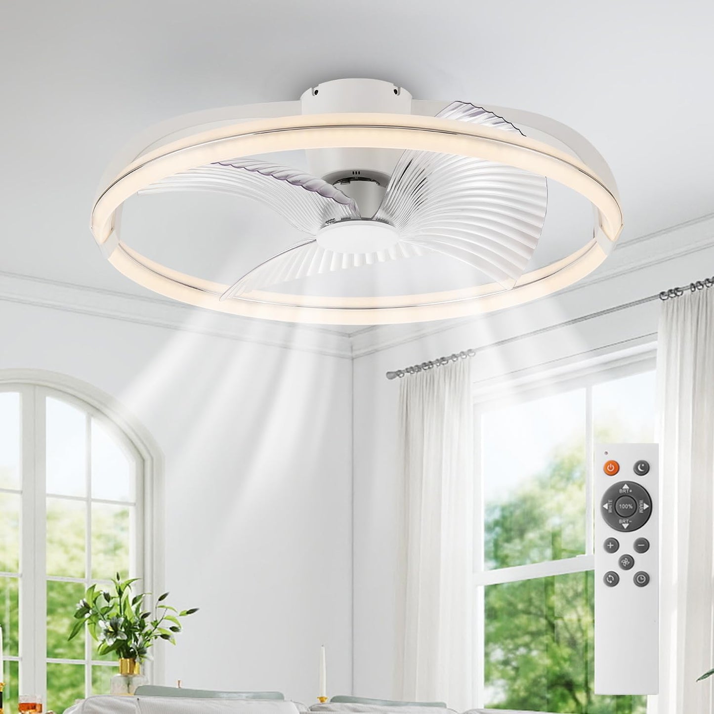 18.9" RGB Flush Mount Ceiling Fan with Light, 6 Speeds 3 Colors | Indoor Ceiling Fan · RGB+3CCT Dimmable · App/Remote Control · Quiet DC · 6-Speed Reversible · Flush Mount 18.9" · Kids Room