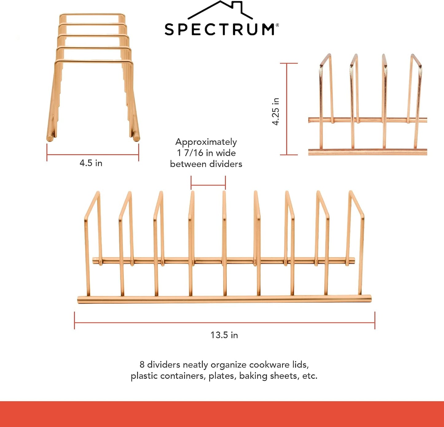 Spectrum Euro Kitchen Organizer Metal Dish Rack Cutting Board Holder Stand for Countertop or Inside Cabinet Organization, 8 Slot Cutting Board Plate Drying Rack for Bakeware Storage, Satin Nickel