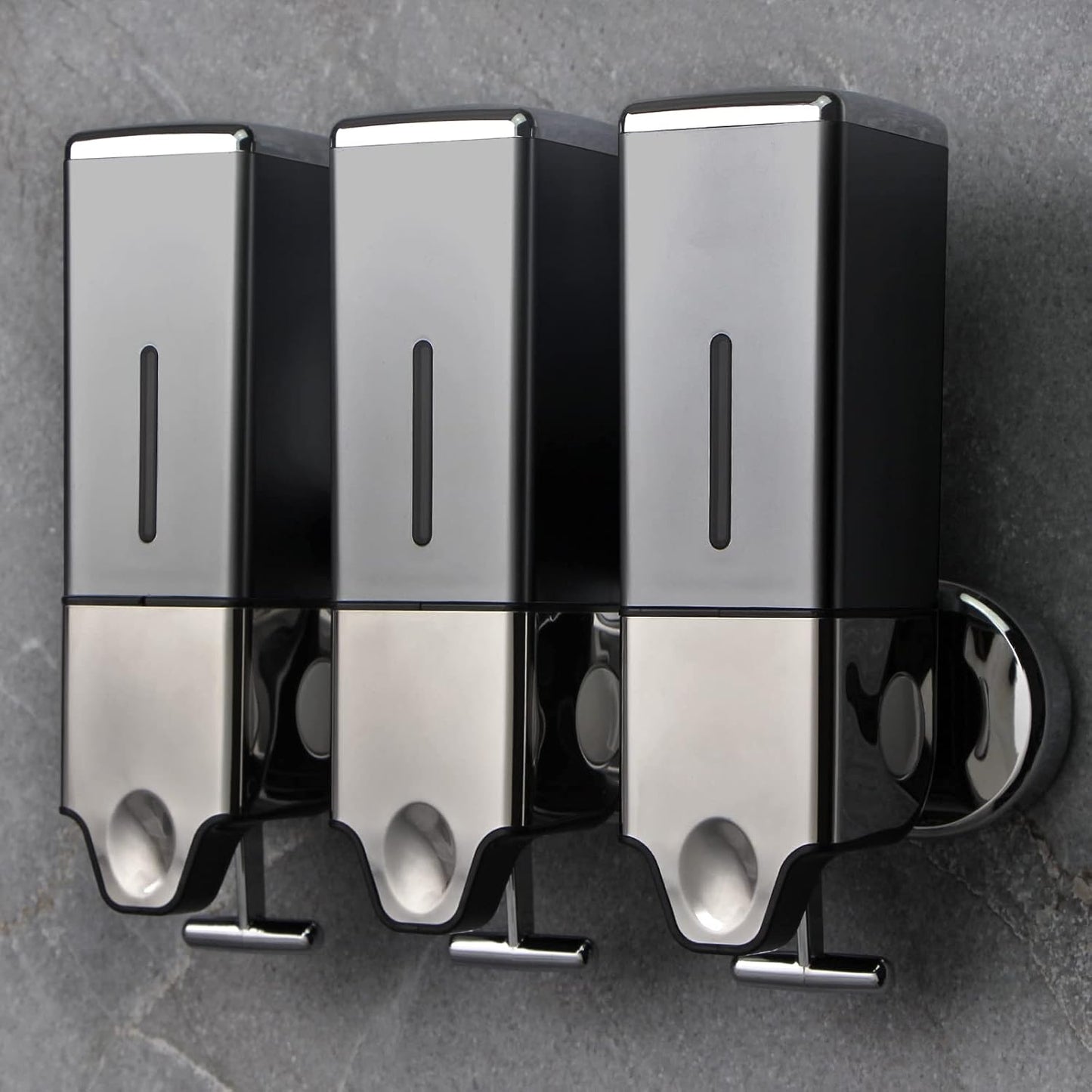 3 in 1 Chamber Wall Mounted Shampoo and Conditioner Dispenser (Silver) | No Drill Shower Soap Dispenser for Bathroom & Hotel Leak-Proof Pumps, Easy Installation and Large Capacity