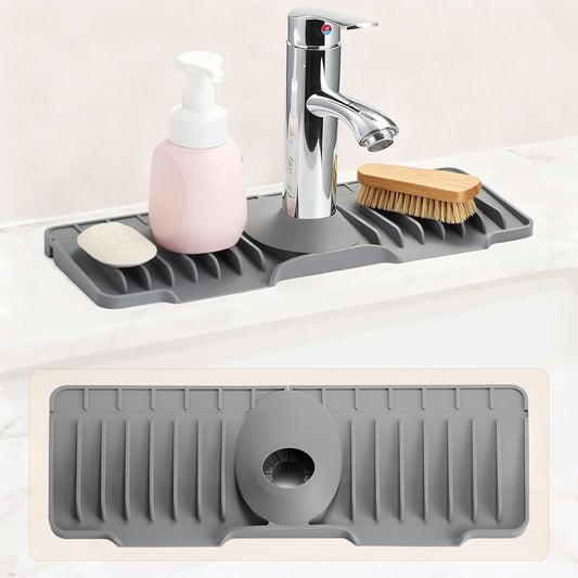 15.75 Inch Kitchen Sink Faucet Mat, Sink Protector&Splash Guard | Silicone, 10°Slope, Fast Self-draining, Snap Lock Fit, for Kitchen and Bathroom Countertop -15.75"x 5.51"