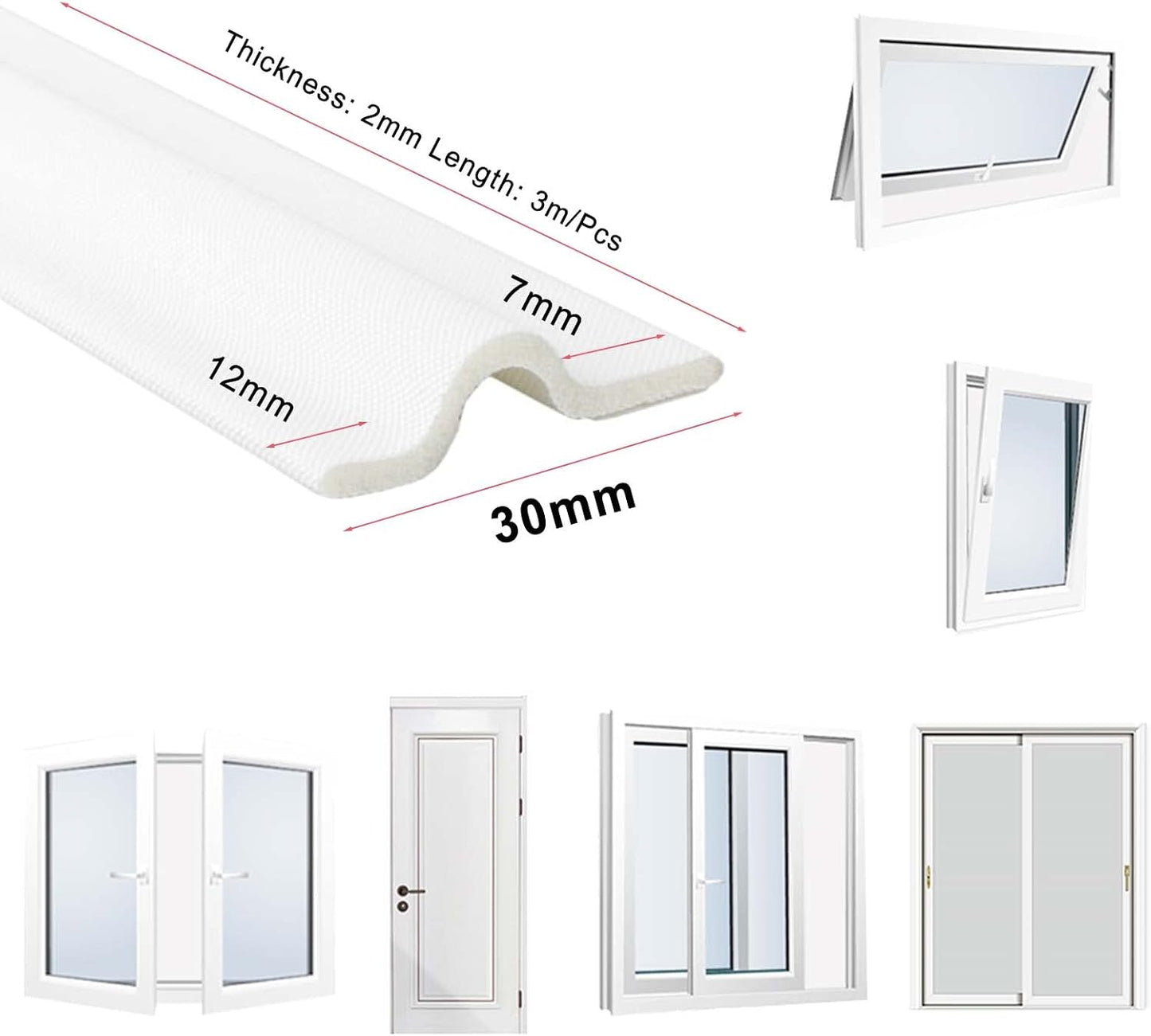 118 Inch Window Draft Stopper Foam Seal Strip Self Adhesive, Window Insulation Tape and Door Side Weather Stripping Soundproof, Door Bottom Sweep Noise Gap Blocker (White, T Shape)