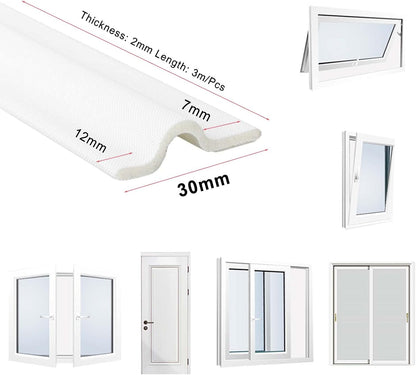 118 Inch Window Draft Stopper Foam Seal Strip Self Adhesive, Window Insulation Tape and Door Side Weather Stripping Soundproof, Door Bottom Sweep Noise Gap Blocker (White, T Shape)