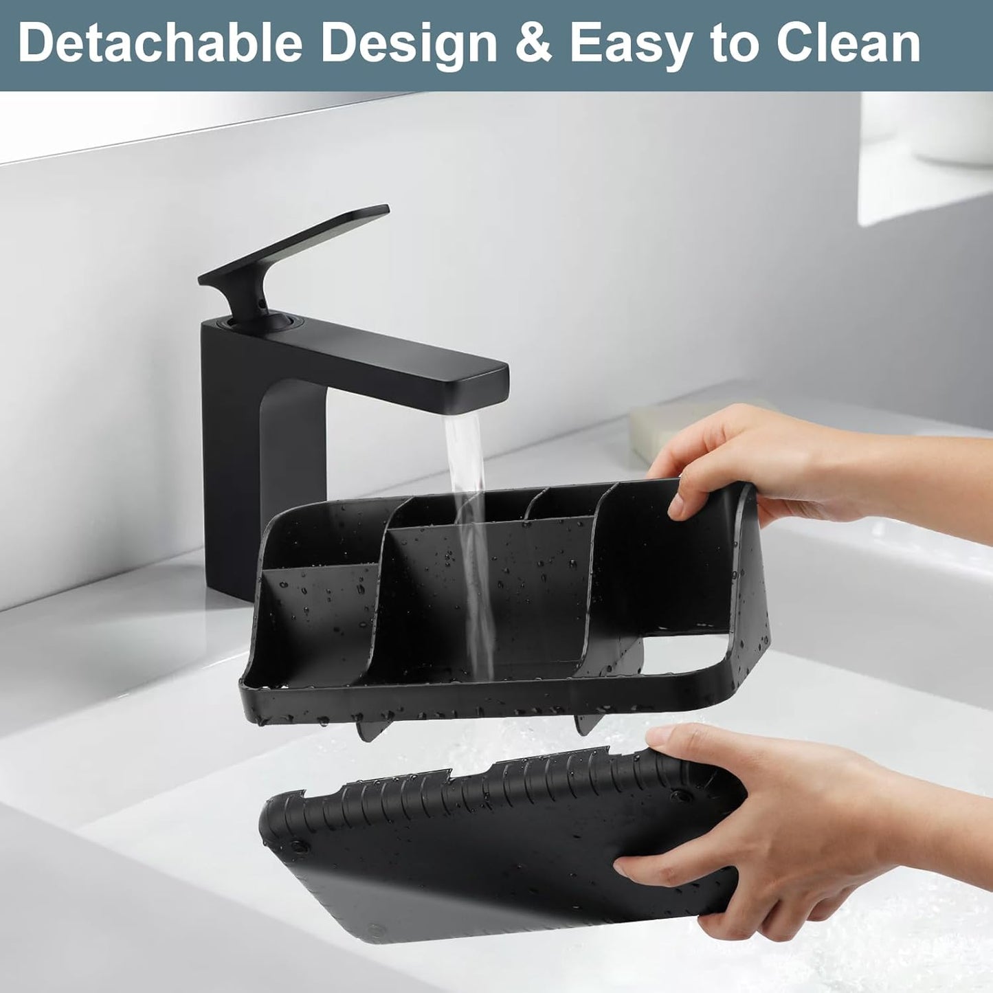 GFWARE Black Toothbrush Holder - 7 Slots Bathroom Organizer Countertop with Drainage Matte Black Electric Toothbrush and Toothpaste Holder for Bathroom Accessories Organization Vanity Sink Storage | Detachable 7 Slots Matte Black Kid Electric Toothbrush