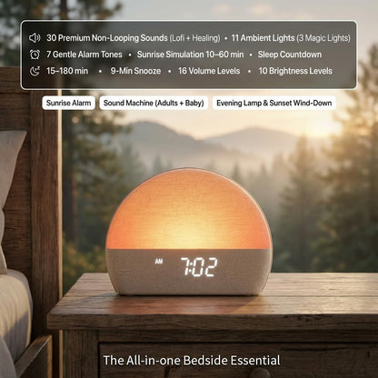 Sunrise Alarm Clock White Noise Sound Machine, Natural Wake Up Light for Adults, Baby and Pets – 30 Non-Looping Sleep Sounds, 10 Color Ambient Night Light, Screen-Free Sleep by Paus
