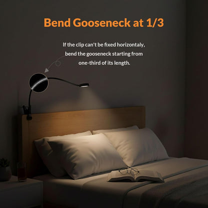 LEPOWER Clip on Light, Book Reading Lamp for Desk, Bed Headboard and Dorm | Adjustable Gooseneck, Color & Brightness Changeable, Adapter Included, LED Table Lamp for Computer, Bedside, Metal, White