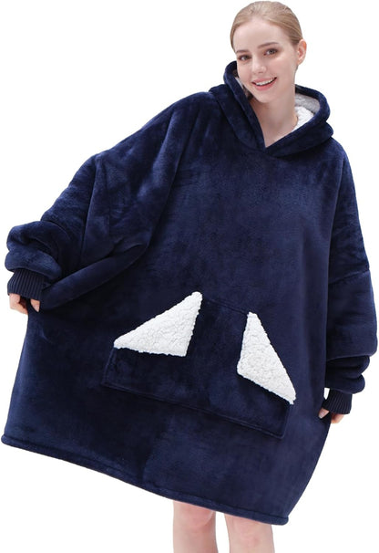 Wearable Blanket Hoodie, Oversized Sherpa Fleece Sweatshirt Blanket with Giant Hood Pocket and Sleeves for Adult, Warm & Cozy Grey Blanket Gifts for Women