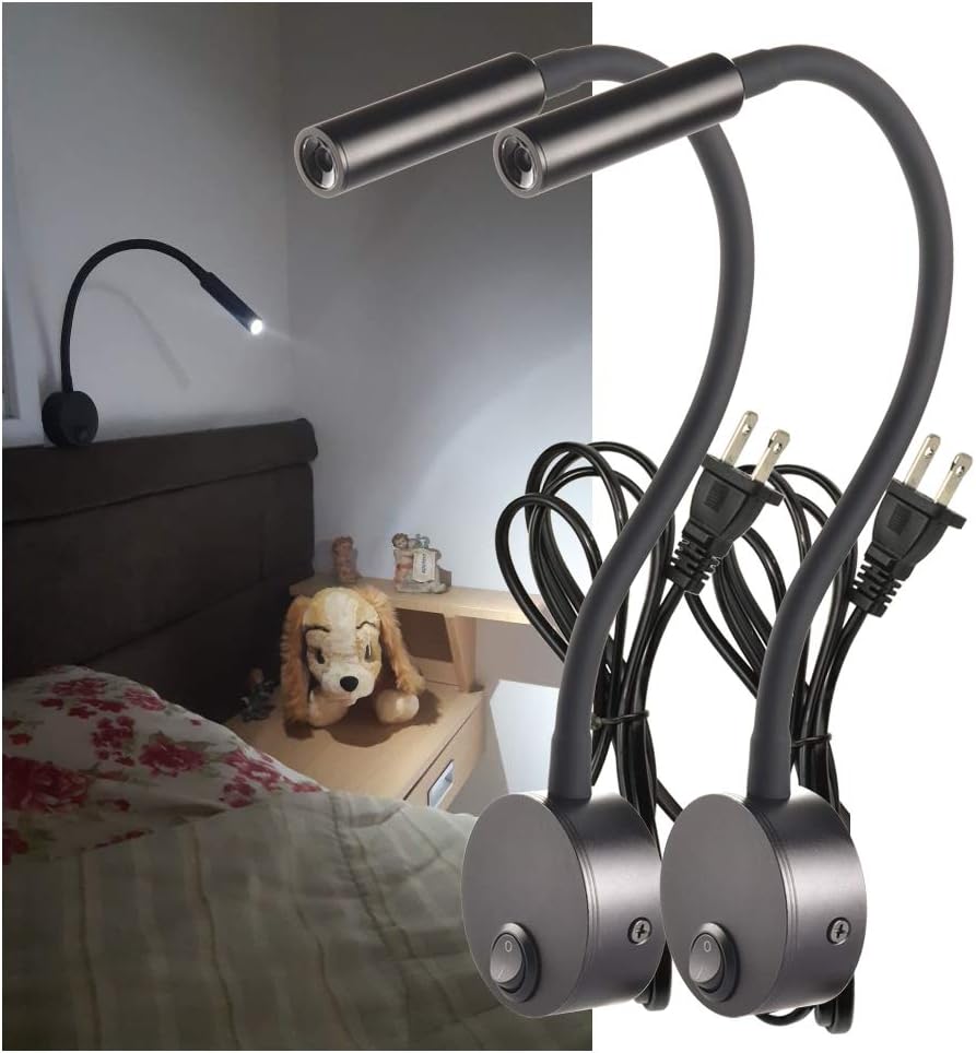 Wall Mounted LED Reading Lamp Focused 25° Spotlight for Bedroom headboard Marine Cabin Boat Yacht Interior Light Hotel Suite Hospital Patient Room Bedside Sconce 4.92ft Cord