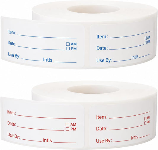 Removable Food Labels 2 Rolls 1000 Pcs Waterproof Oil-Resistant Write-On Date Stickers with Bonus Pen Freezer Refrigerator Food Container Labels for Meal Prep & Organization