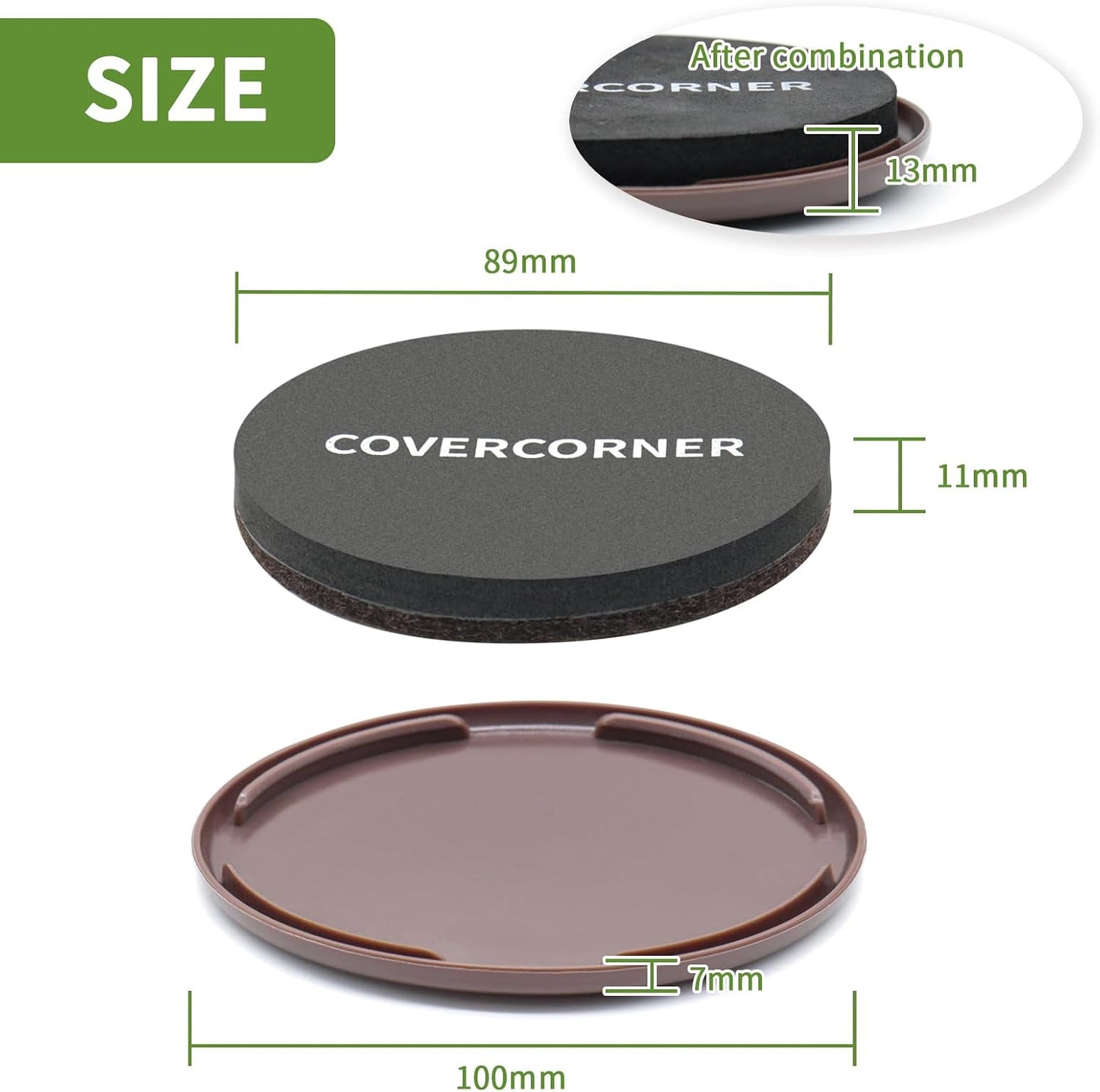 2 in 1 Furniture Sliders, 8 PCS in 3 1/2" or 4", Brown | Furniture Sliders for Hardwood Floors, Furniture Sliders for Carpet, Sliders for Moving Furniture, Furniture Movers Sliders