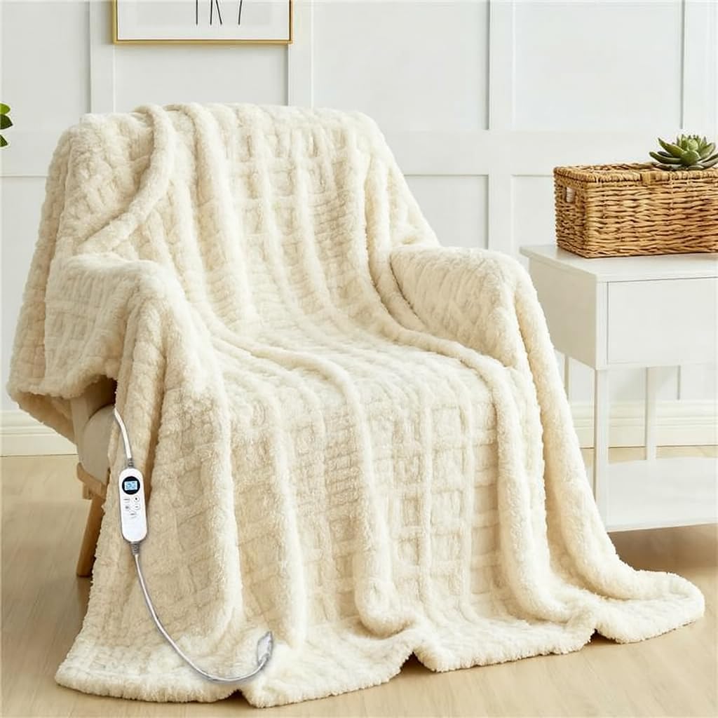 Heated Blanket Electric Throw, 50"X60" Heating Blanket Waffle with 12 Heat Levels, Fast Heating Blanket with 1-12H Timer, Overheat Protection with ETL & FCC for Bed Home Office Sofa (Light Gray）