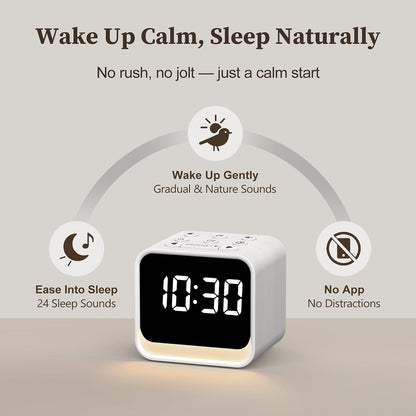 Housbay Wooden Sound Machine Alarm Clock for Bedrooms - Gentle Wake-Up with Birdsong, White Noise for Sleeping, Small Digital Clock for Phone-Free Routine