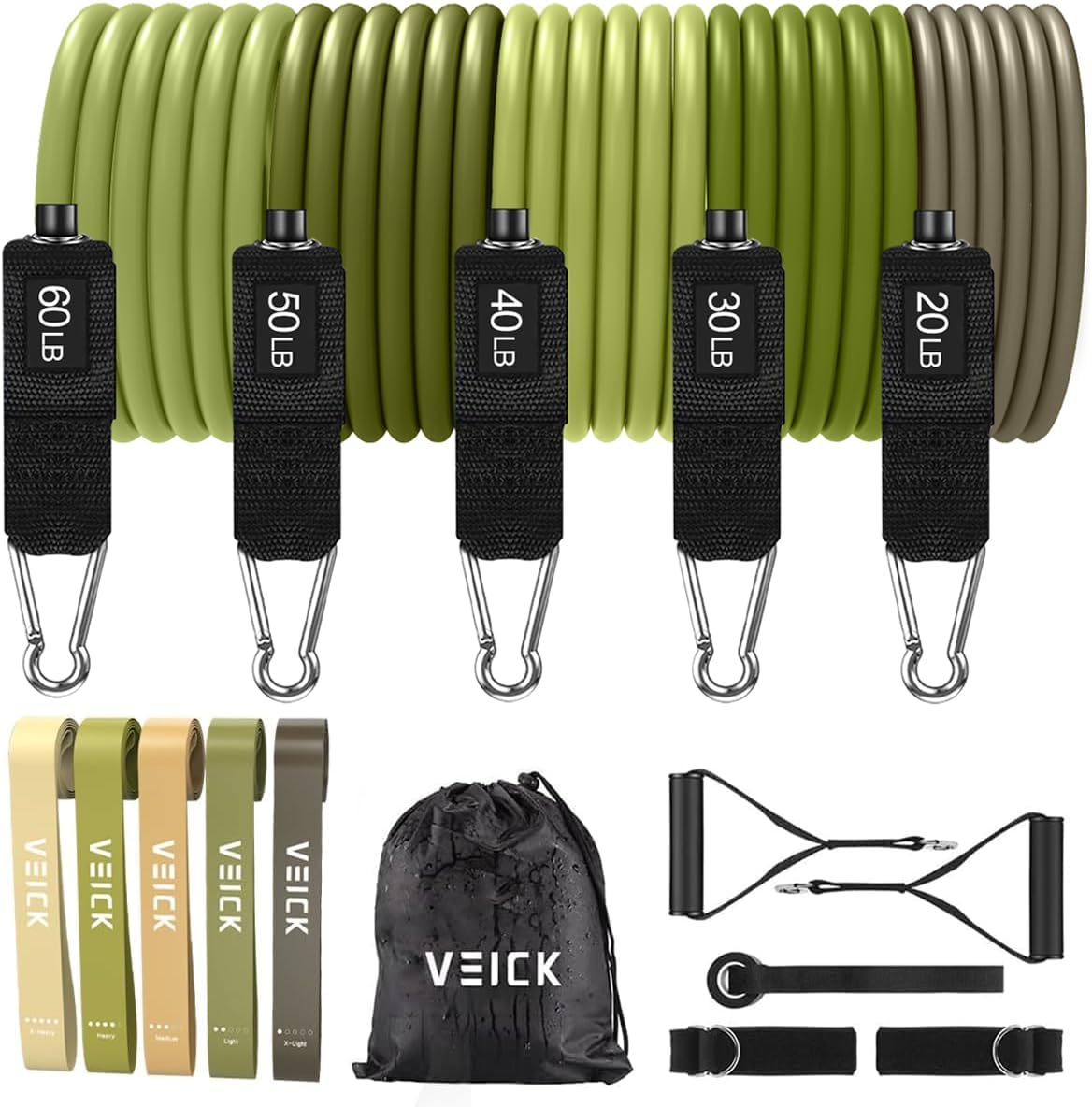 VElCK Resistance Bands Set with Handles for Exercise, Workout and Home Gym | 100% Natural Latex, 10-150LBS, Versatile for Yoga, Pilates, Strength, Home Gym