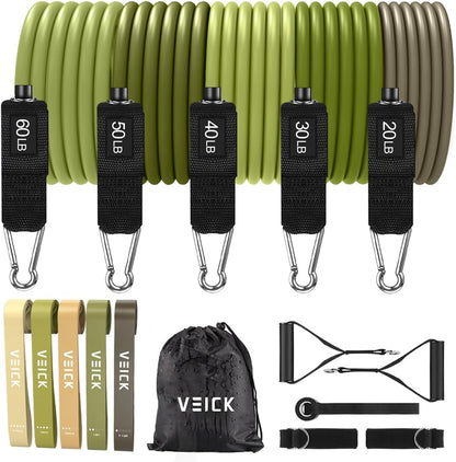VElCK Resistance Bands Set with Handles for Exercise, Workout and Home Gym | 100% Natural Latex, 10-150LBS, Versatile for Yoga, Pilates, Strength, Home Gym