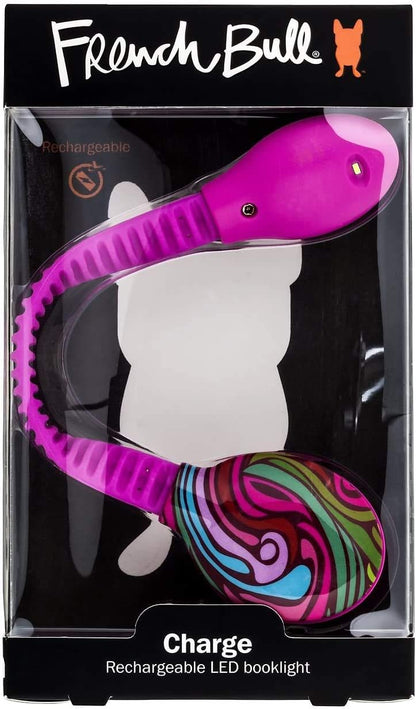 French Bull USB Rechargeable Clip On Book Light – Pink – LED Reading Light with Clip for Books, eBooks, Reduced Glare, Portable, Lightweight - Integrated USB Plug, Rechargeable Battery Included