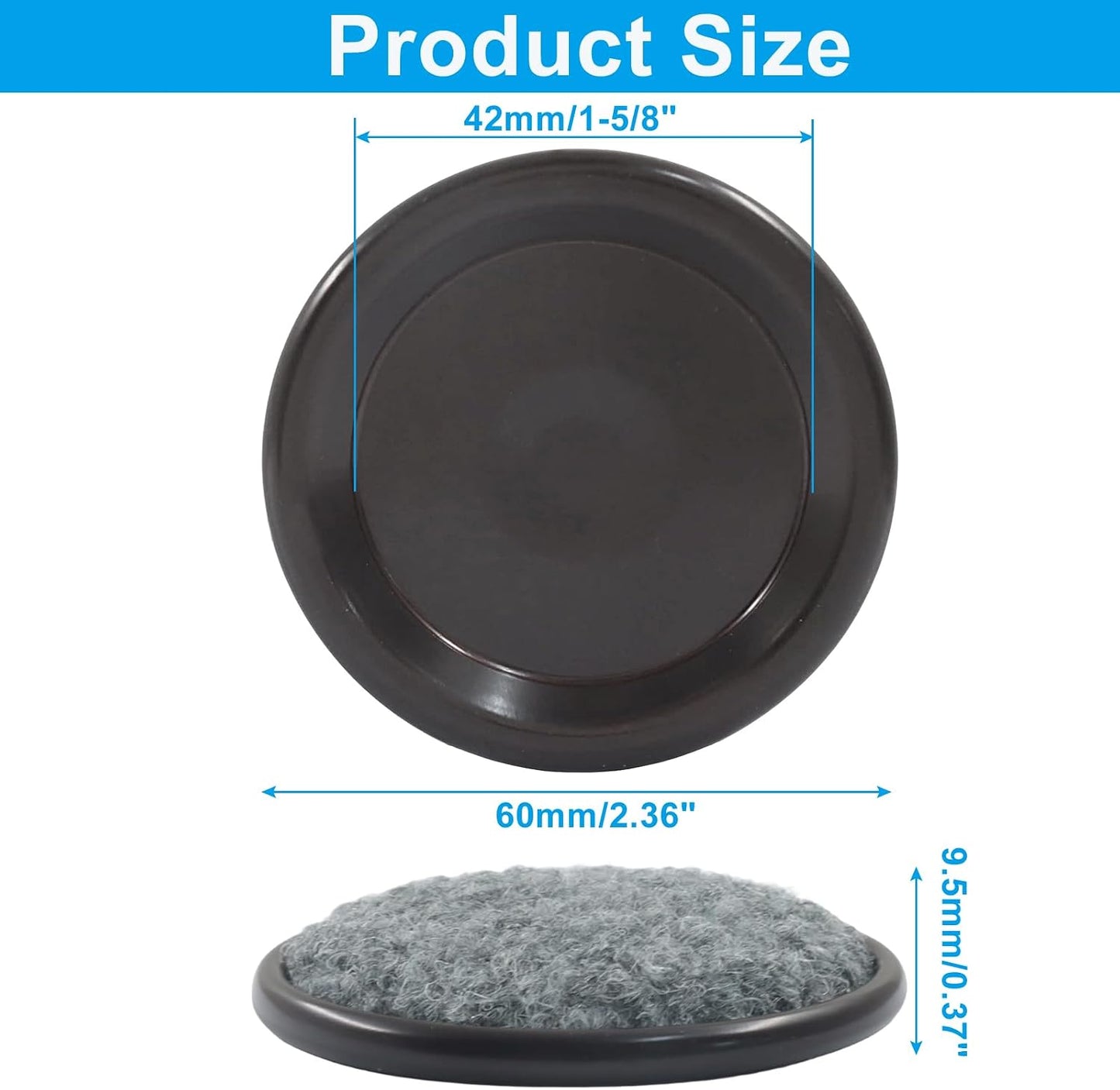 12 Pcs 1-5/8" Round Reusable Carpet Bottom Furniture Caster Cups, Floor Protectors for Chairs, Sofas, Tables Brown/Gray Furniture Sliders for Hardwood, Tile & Laminate