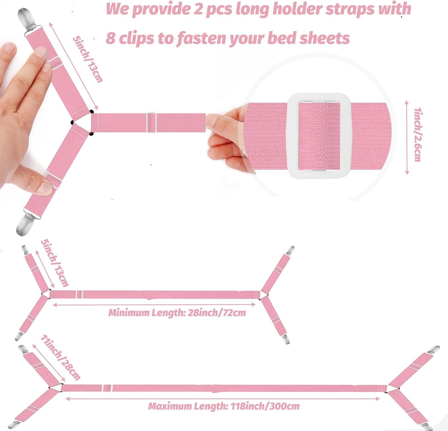 Bed Sheet Holder Straps, 2 Pcs Adjustable Mattress Sheet Clips, Bed Sheet Fasteners Elastic Sheet Suspenders to Keep Bed Sheet in Place for Different Beds (X-Purple)
