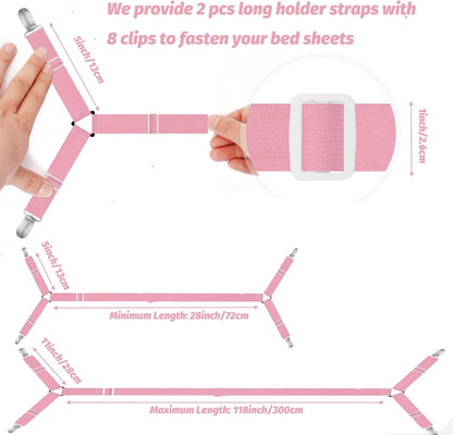 Bed Sheet Holder Straps, 2 Pcs Adjustable Mattress Sheet Clips, Bed Sheet Fasteners Elastic Sheet Suspenders to Keep Bed Sheet in Place for Different Beds (X-Purple)