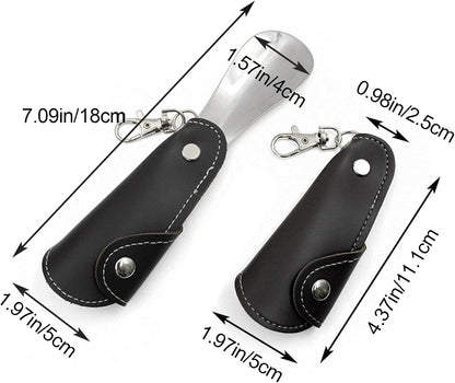 Metal Shoe Horn with Holster, 1 Pc Foldable Shoe Horn with Keychain, Travel Mini Stainless Steel Shoe Spoon