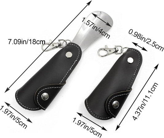 Metal Shoe Horn with Holster, 1 Pc Foldable Shoe Horn with Keychain, Travel Mini Stainless Steel Shoe Spoon