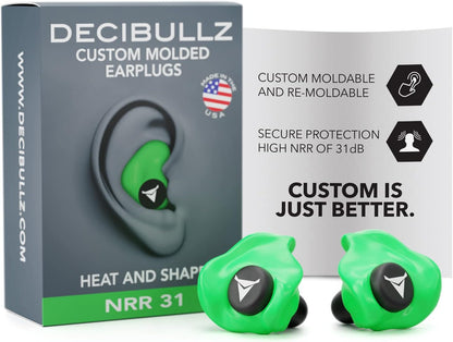 Decibullz - Custom Molded Earplugs, 31dB Highest NRR, Comfortable Hearing Protection for Shooting, Travel, Work and Concerts