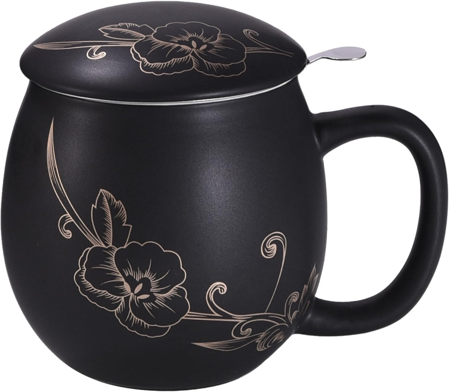 Yundu 12 OZ Matte Purple Ceramics Teacup with Infuser and Lid, Mug with Lid for Steeping - Stainless Steel Infuser for Loose Leaf Tea, Home Office Gift for Tea Lovers