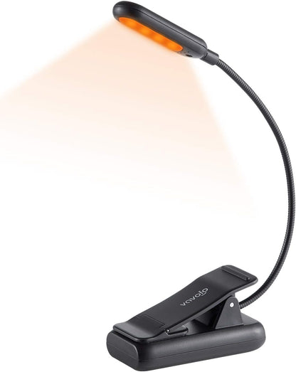 VAVOFO Rechargeable Book Light, Blue Light Blocking, Amber 1600K Clip On Reading Light, Eye Care 7 LEDs Kids Book Light for Reading in Bed with Power Indicator for Bookworms (Neon Orange)