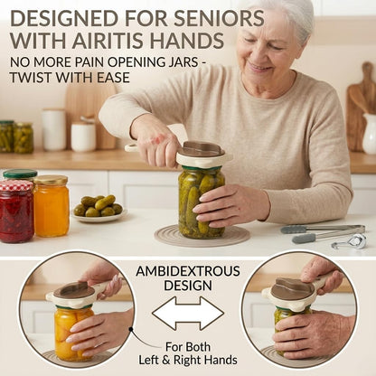 Jar Opener for Seniors with Arthritis & Weak Hands -Csailvoy-Bottle Opener | Stainless Steel 3-Claw Grip 4 in 1 Multi-Purpose Jar Opener, Adjustable 1-3.5 Inch for Jars & Bottle Caps, Open Tight Lids