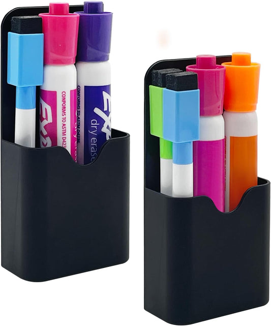 2 PCS Magnetic Pen Marker Holder, Magnetic Dry Erase Marker Holder, Magnet Pen Pencil Storage for Fridge, Whiteboard, School, Office, Home, White