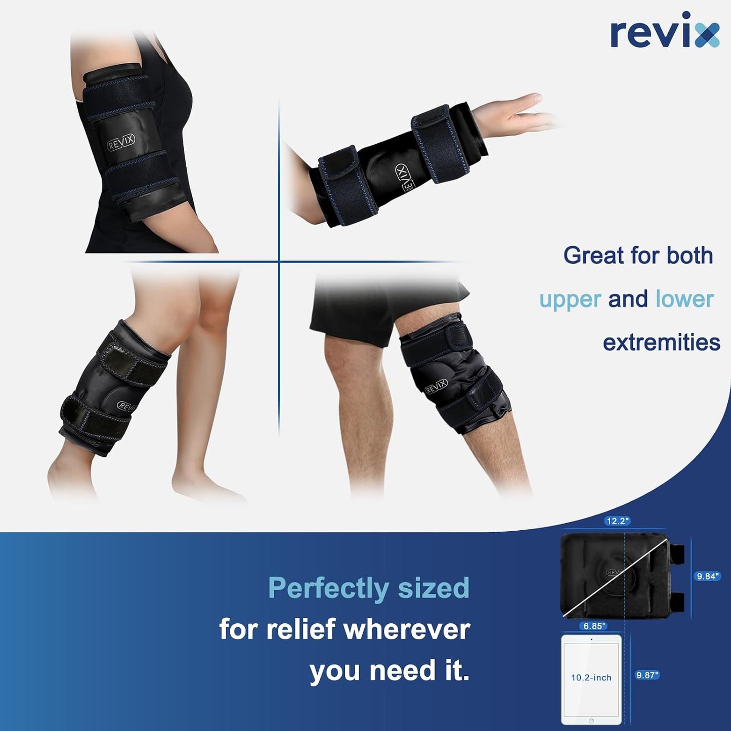 REVIX Ice Pack for Knee Pain Relief, Reusable Gel Ice Wrap for Leg Injuries, Swelling, Knee Replacement Surgery, Cold Compress Therapy for Arthritis, Meniscus Tear and ACL Blue