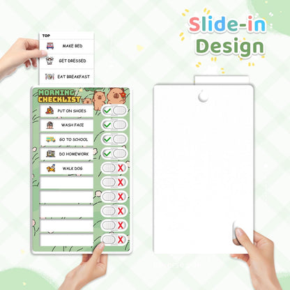2 in 1 Upgraded Slider Morning/Bedtime Routine Chart for Kids Toddlers - Magnetic Kids Chore Chart for 2 Kids, Dry Erase Chore Chart for Kids, Visual Schedule for Kids with Cute Chore Stickers