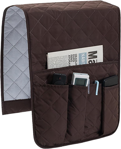 Huakaile Foldable Remote Control Holder Non-Slip Couch Sofa Chair Waterproof Armrest Organizer with 5 Pockets Armrest Organizer Couch Recliner Caddy Fits for Ipad, Phone, Magazines (Coffee)